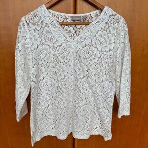 Chicos Size 1  White Lace long-sleeve top